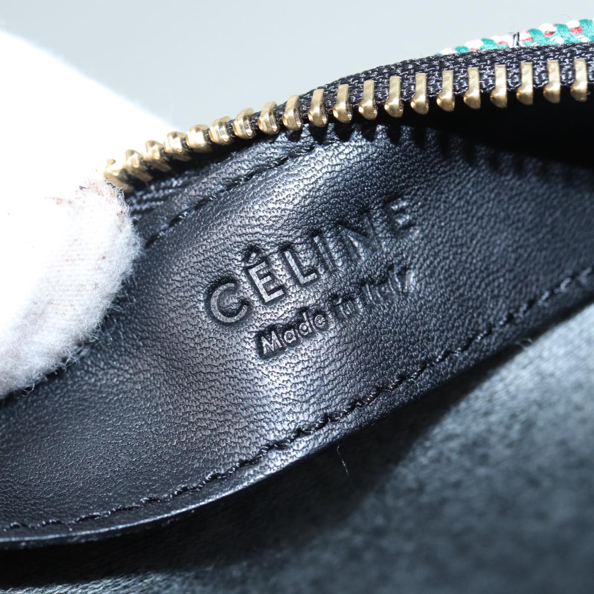 CELINE Trio Large Shoulder Bag Canvas Green Gold Auth 88114V