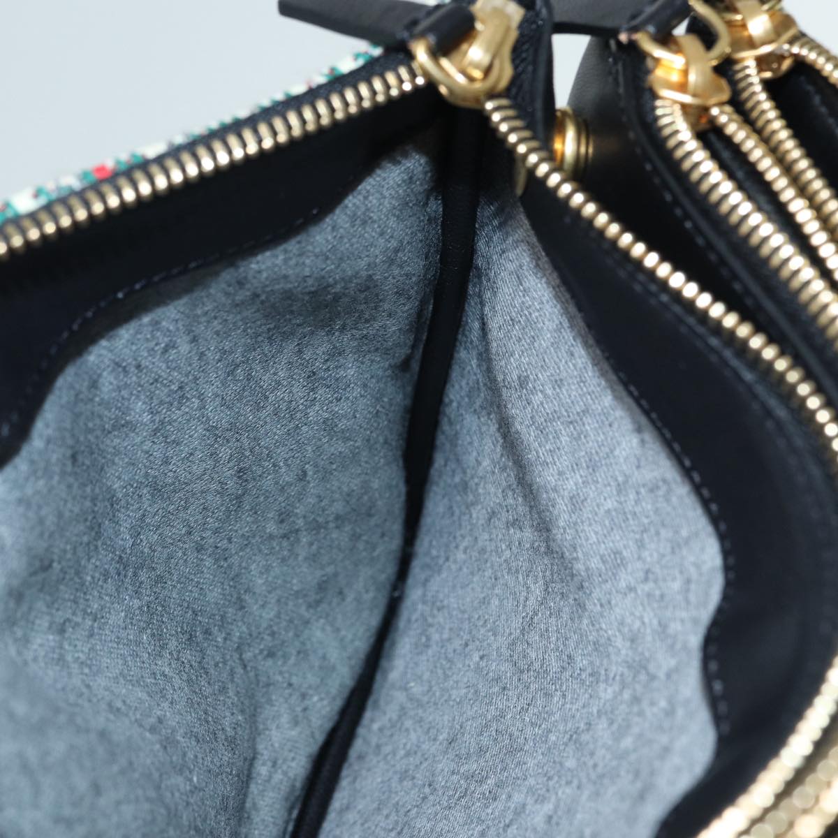 CELINE Trio Large Shoulder Bag Canvas Green Gold Auth 88114V