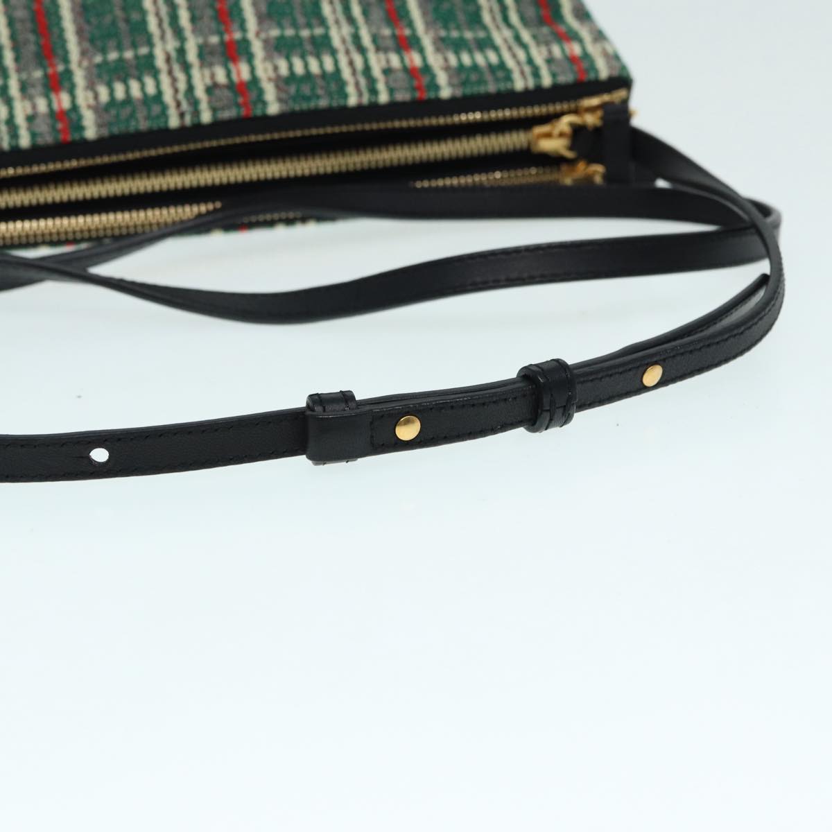 CELINE Trio Large Shoulder Bag Canvas Green Gold Auth 88114V