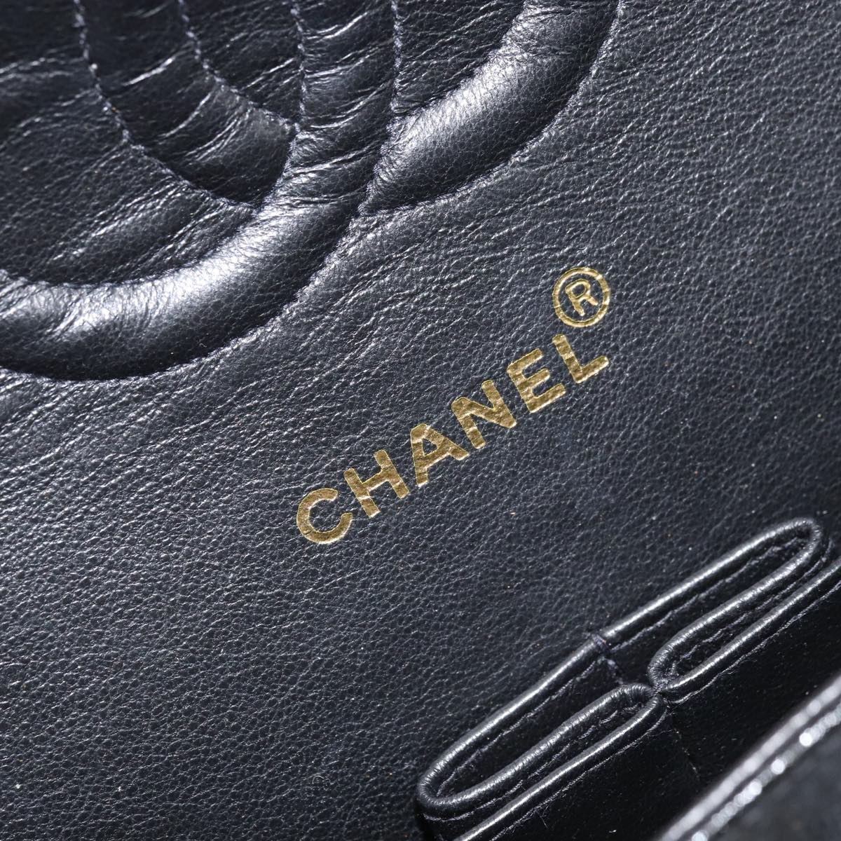 CHANEL Matelasse Chain Shoulder Bag Leather Black Gold CC Auth 88183
