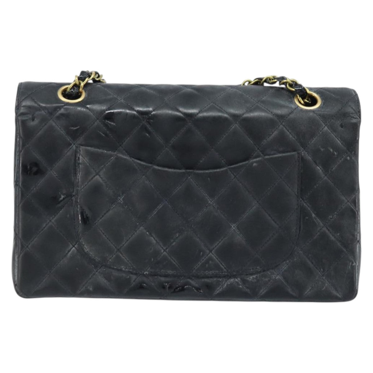 CHANEL Matelasse Chain Shoulder Bag Leather Black Gold CC Auth 88183