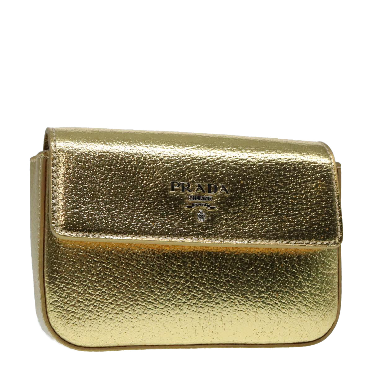 PRADA Accessory Pouch Leather Silver Gold Auth 88214V