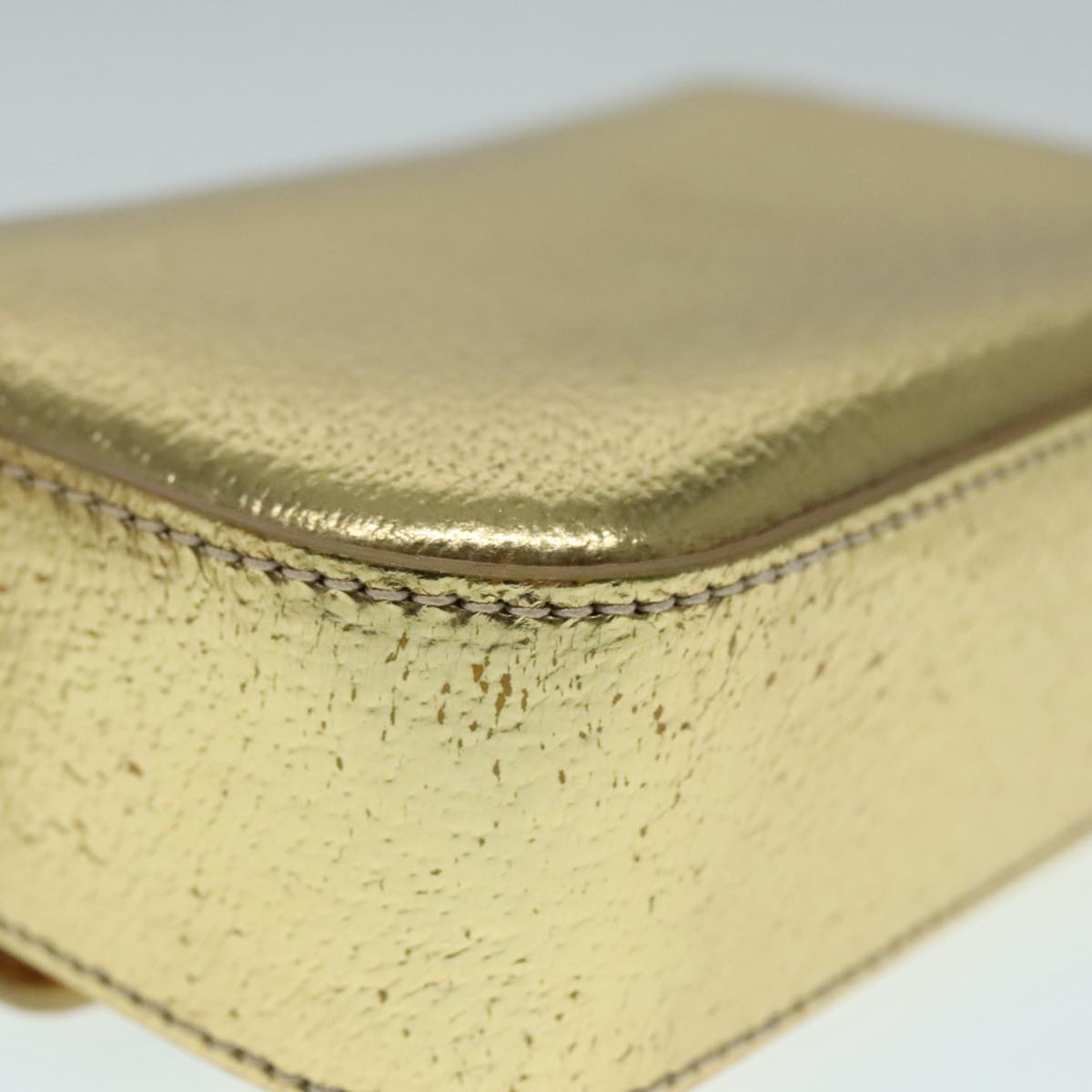 PRADA Accessory Pouch Leather Silver Gold Auth 88214V