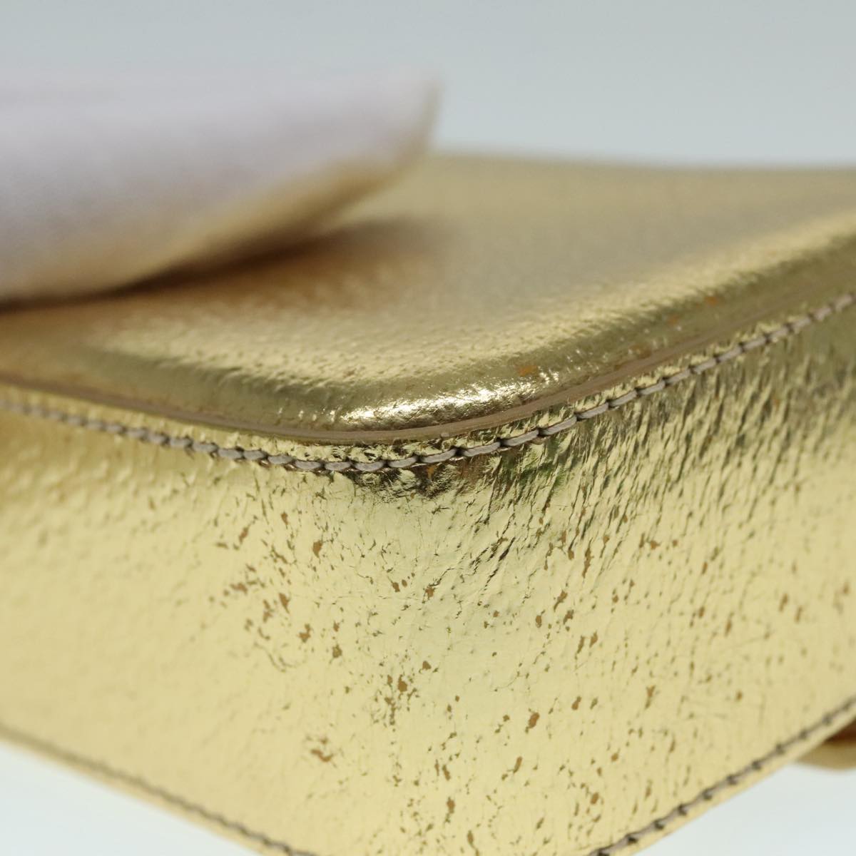 PRADA Accessory Pouch Leather Silver Gold Auth 88214V