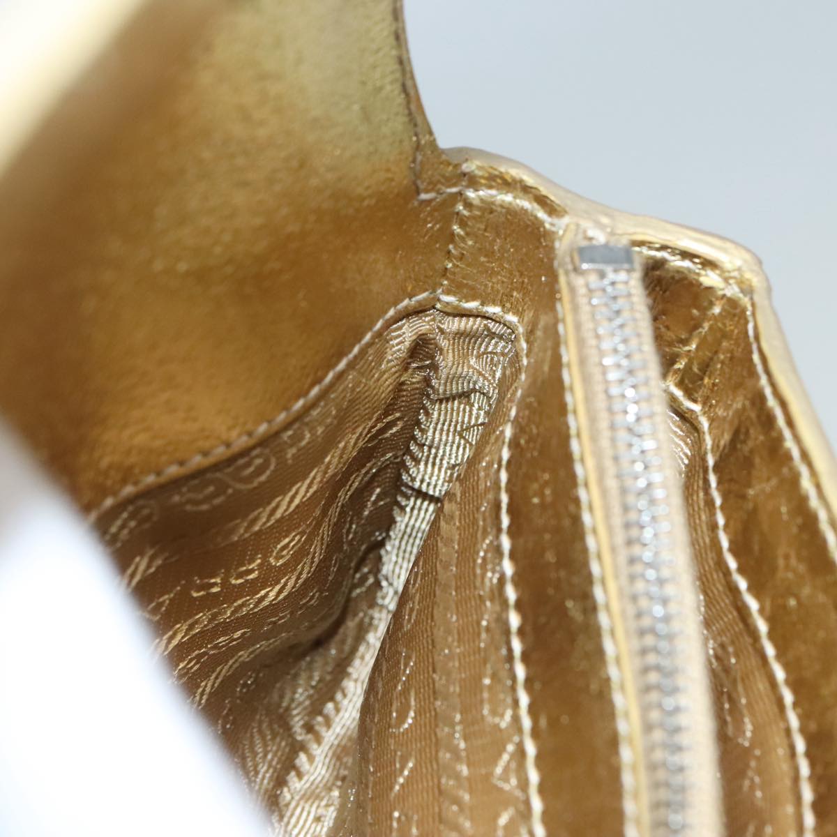 PRADA Accessory Pouch Leather Silver Gold Auth 88214V