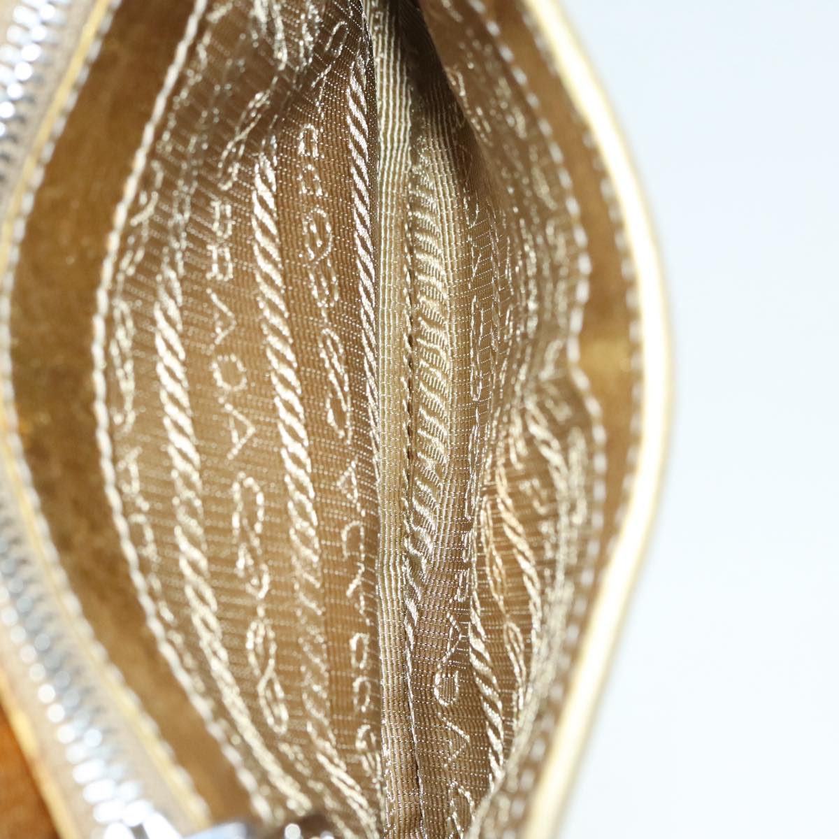 PRADA Accessory Pouch Leather Silver Gold Auth 88214V