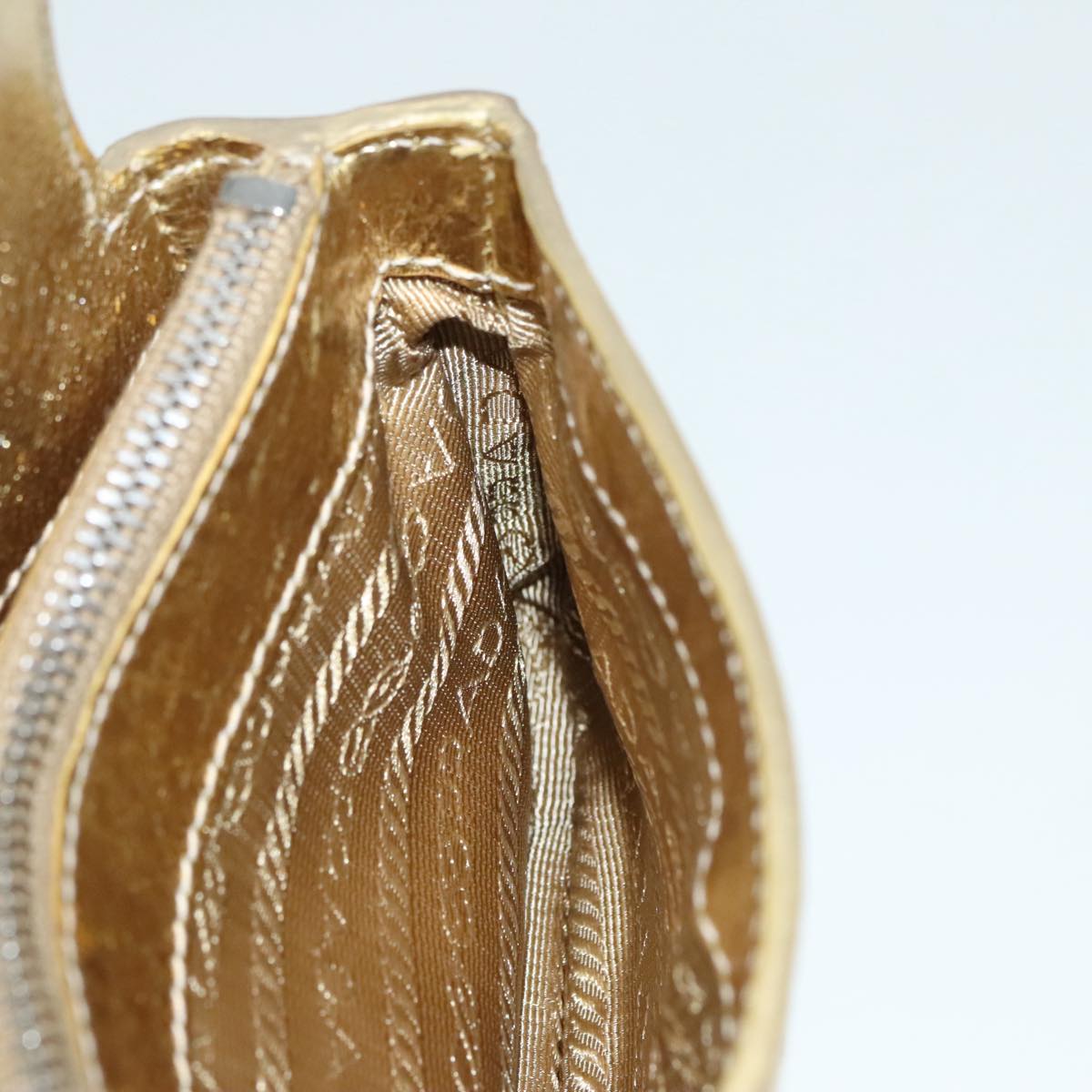 PRADA Accessory Pouch Leather Silver Gold Auth 88214V