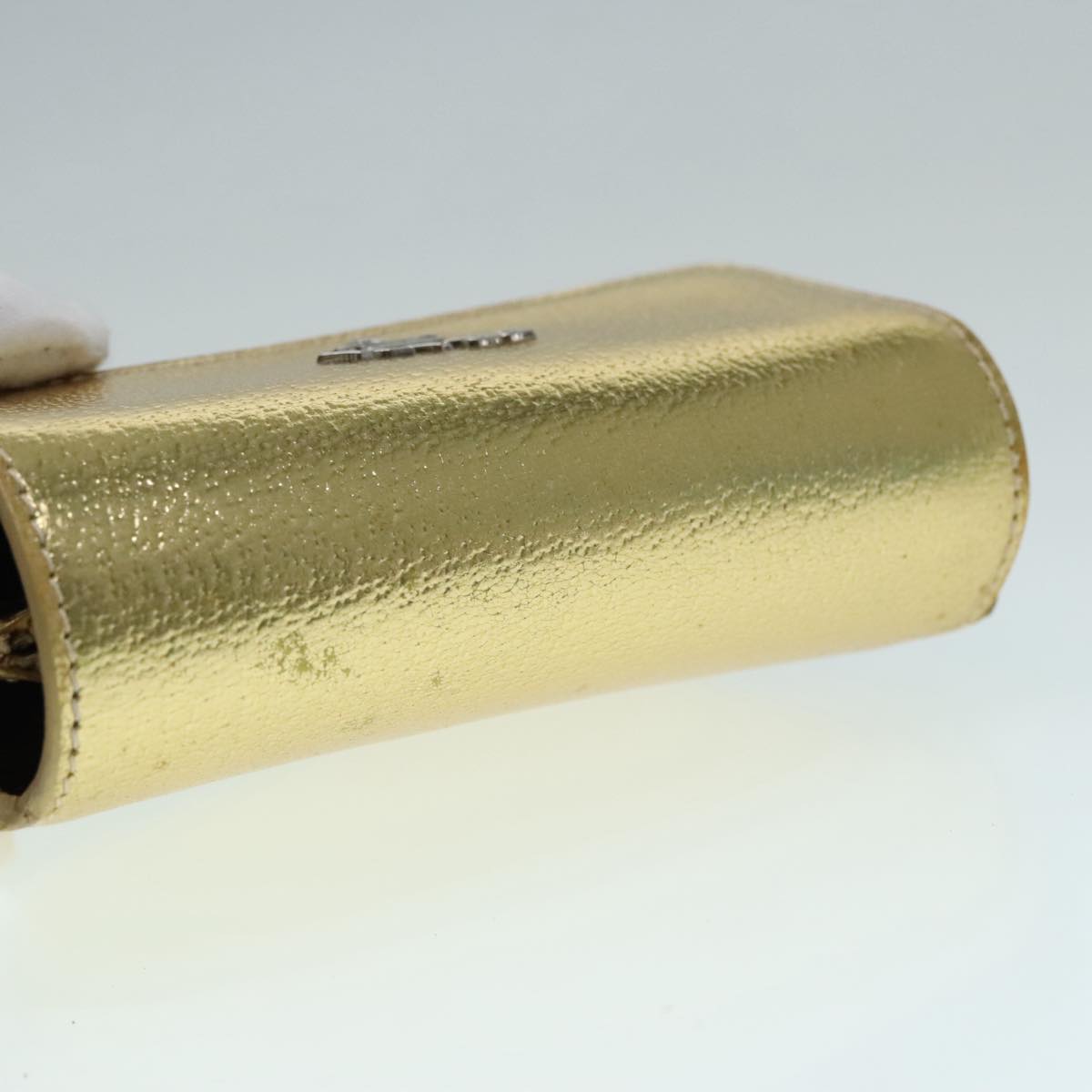 PRADA Accessory Pouch Leather Silver Gold Auth 88214V