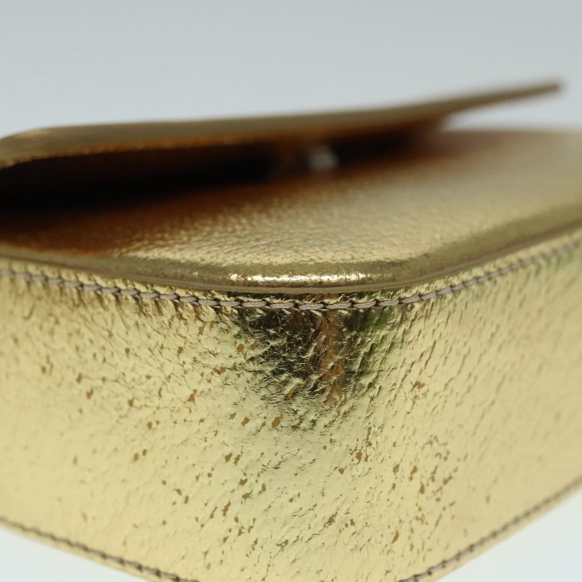 PRADA Accessory Pouch Leather Silver Gold Auth 88214V