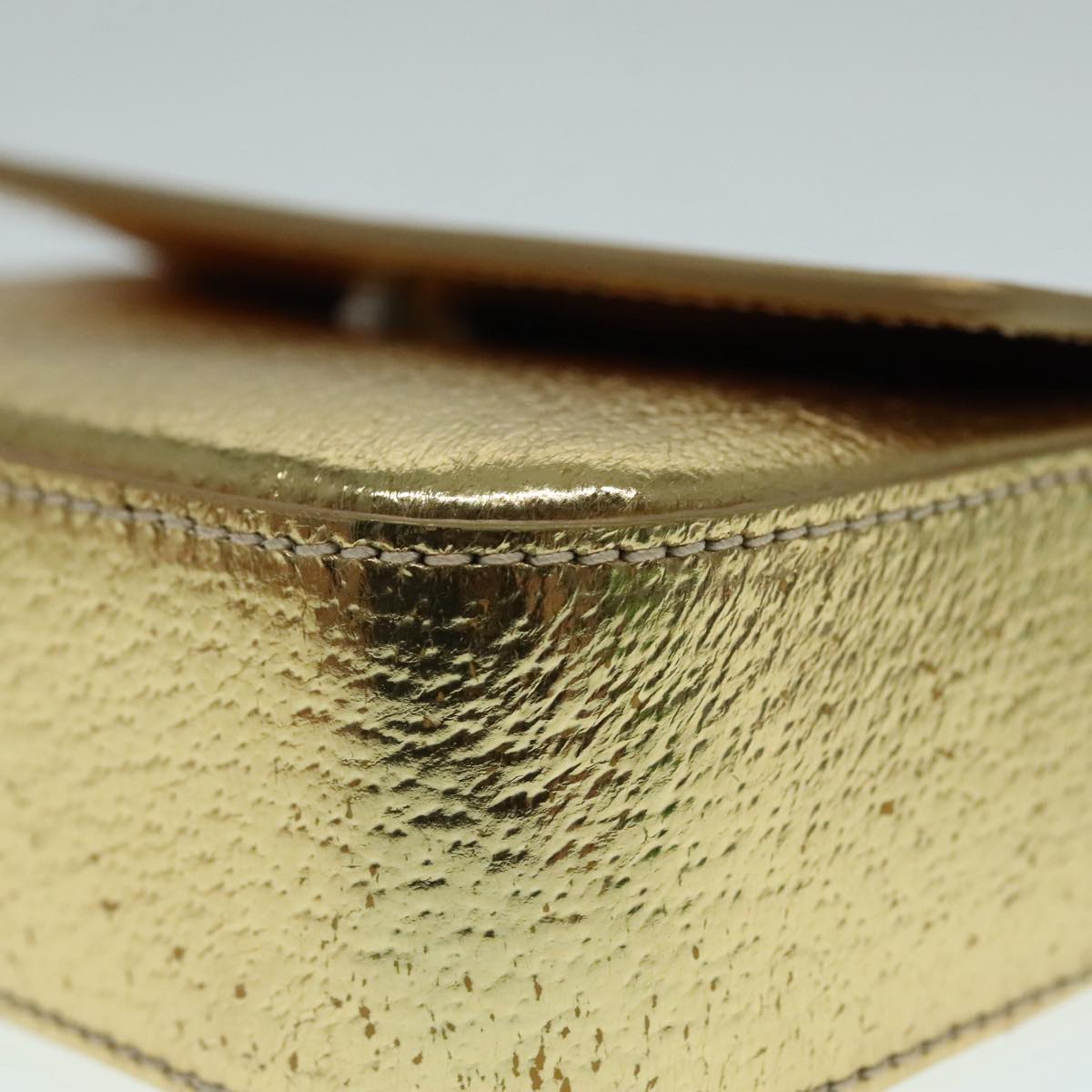 PRADA Accessory Pouch Leather Silver Gold Auth 88214V