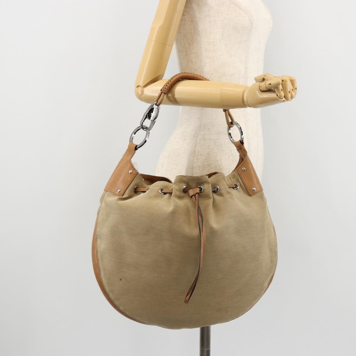GUCCI Shoulder Bag Canvas Leather Beige Brown Silver 109210 Auth 88498