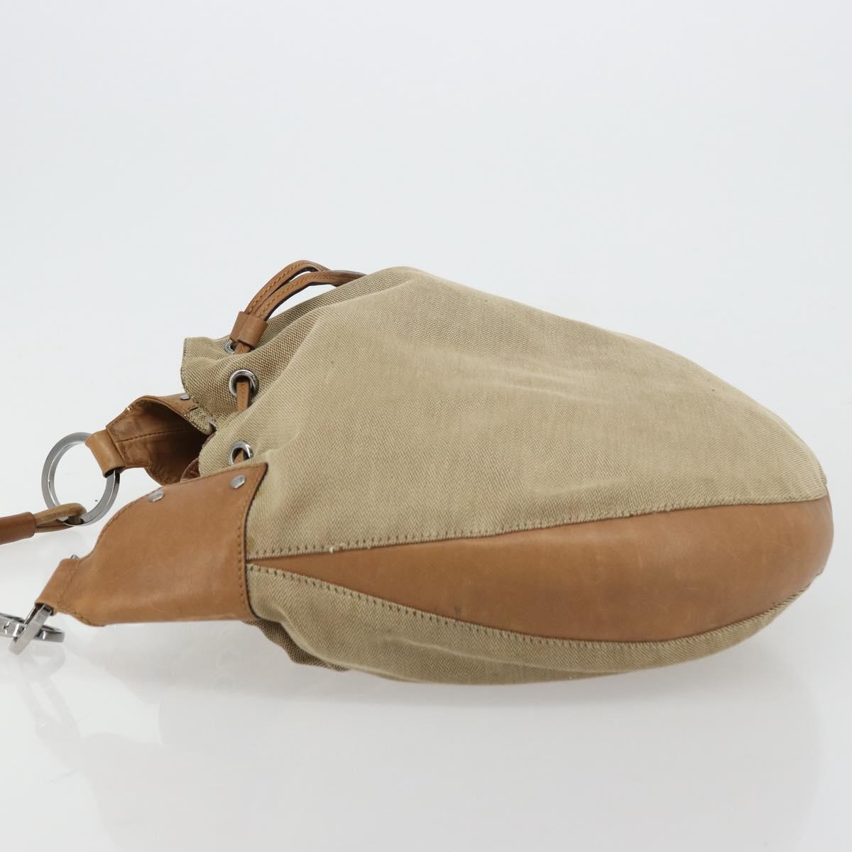GUCCI Shoulder Bag Canvas Leather Beige Brown Silver 109210 Auth 88498