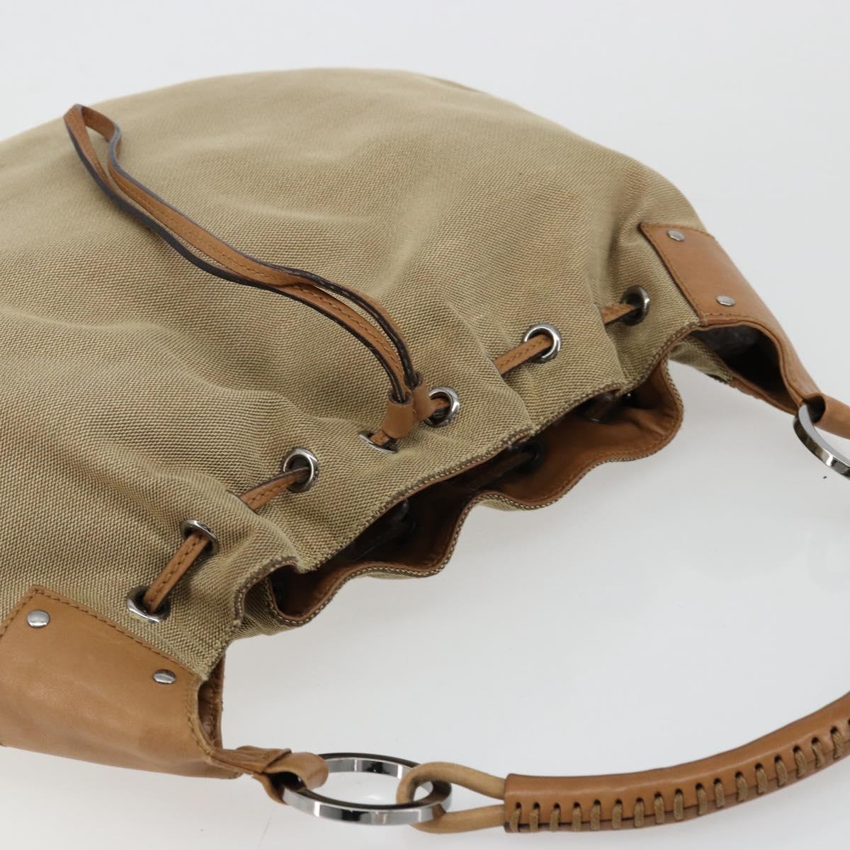 GUCCI Shoulder Bag Canvas Leather Beige Brown Silver 109210 Auth 88498