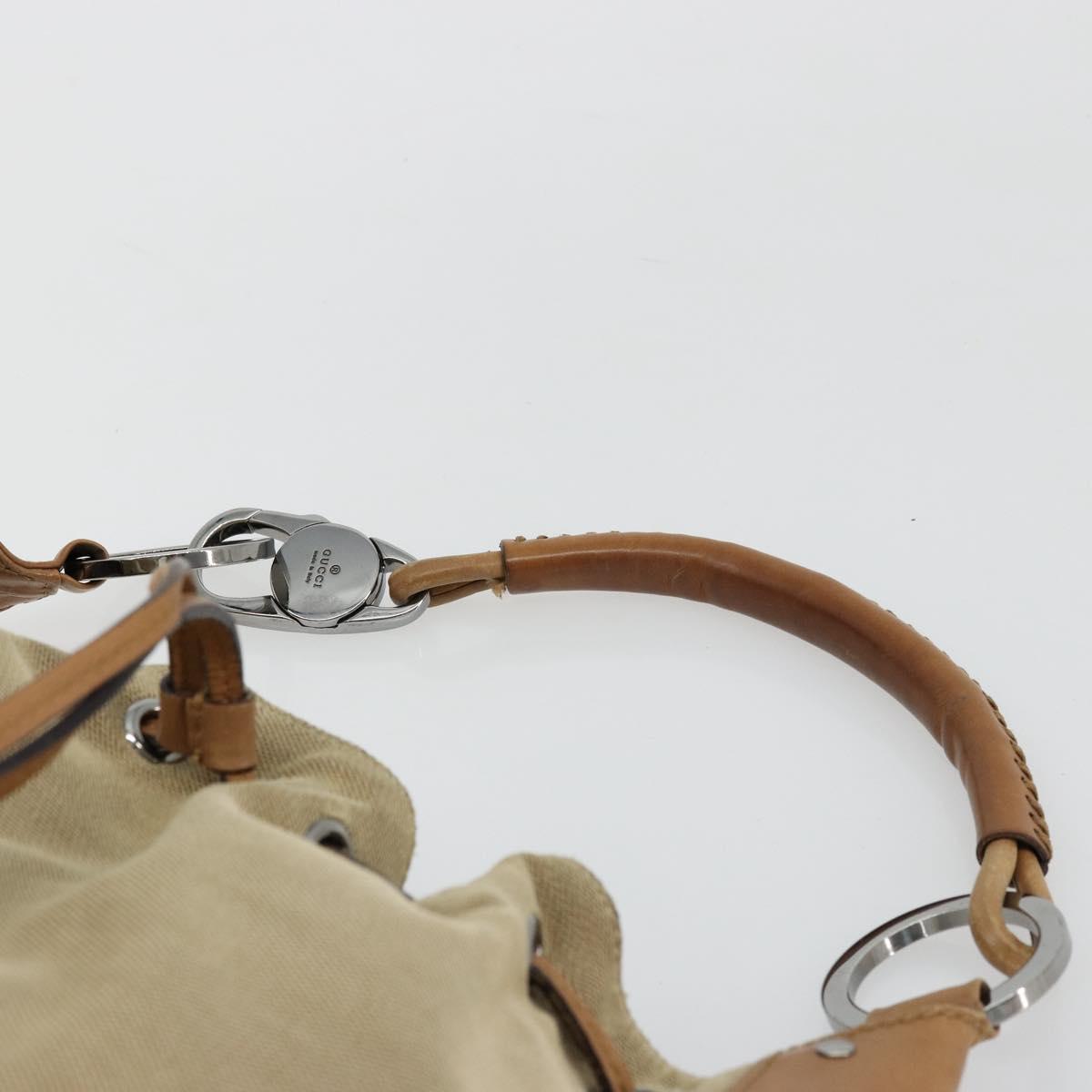 GUCCI Shoulder Bag Canvas Leather Beige Brown Silver 109210 Auth 88498