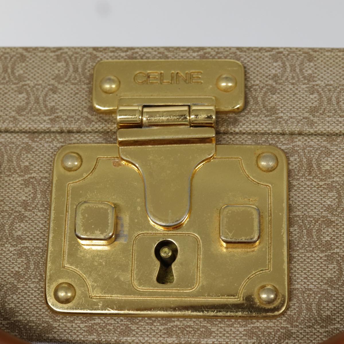 CELINE Macadam Canvas Attache Case Beige Brown Gold Auth 88818