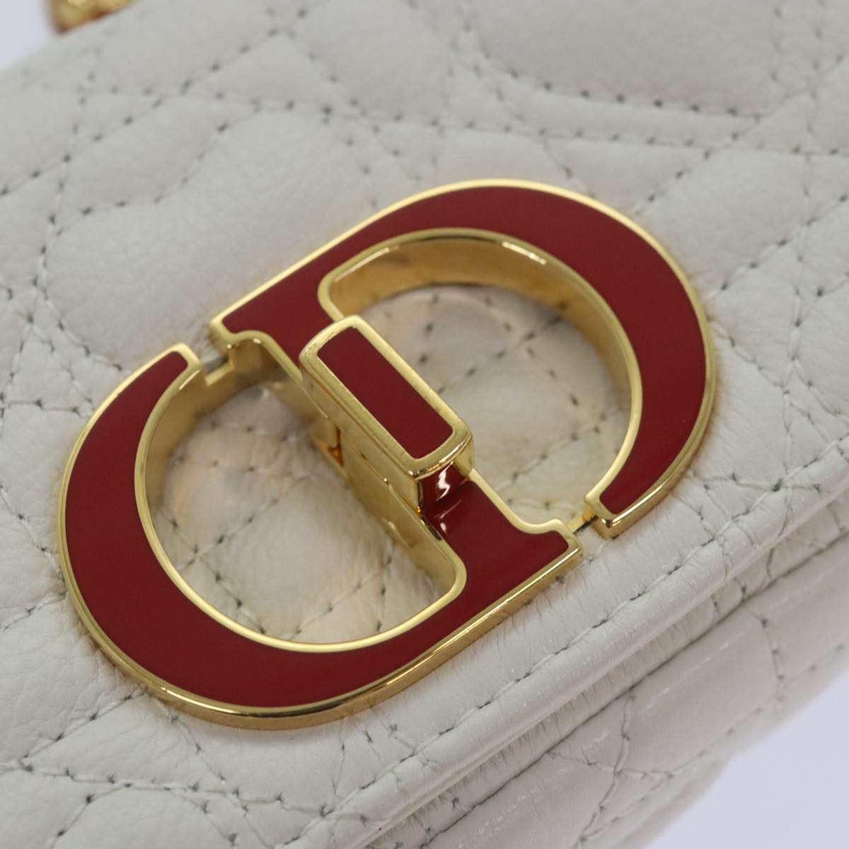 Christian Dior Dior Calo Micro Shoulder Bag Calfskin White Gold Auth 89081SV