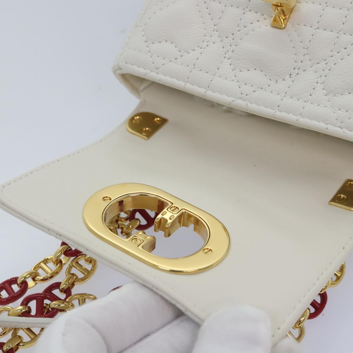 Christian Dior Dior Calo Micro Shoulder Bag Calfskin White Gold Auth 89081SV