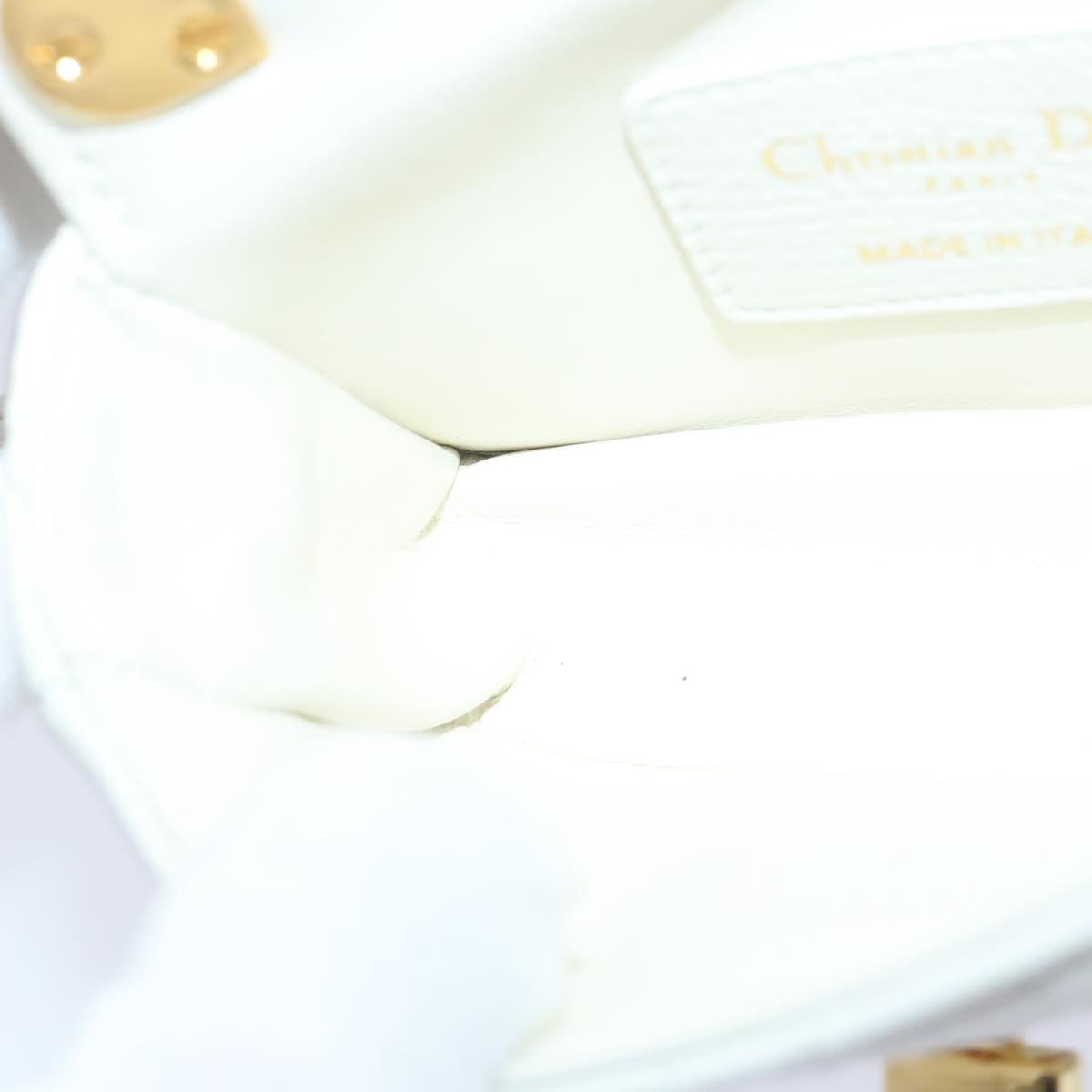 Christian Dior Dior Calo Micro Shoulder Bag Calfskin White Gold Auth 89081SV