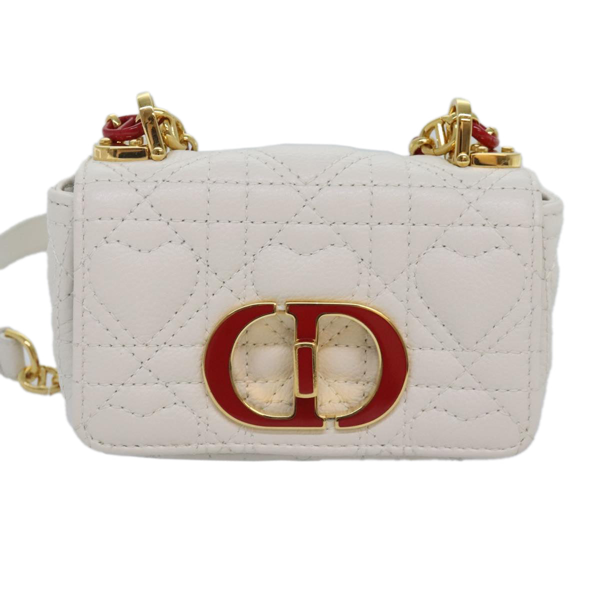 Christian Dior Dior Calo Micro Shoulder Bag Calfskin White Gold Auth 89081SV