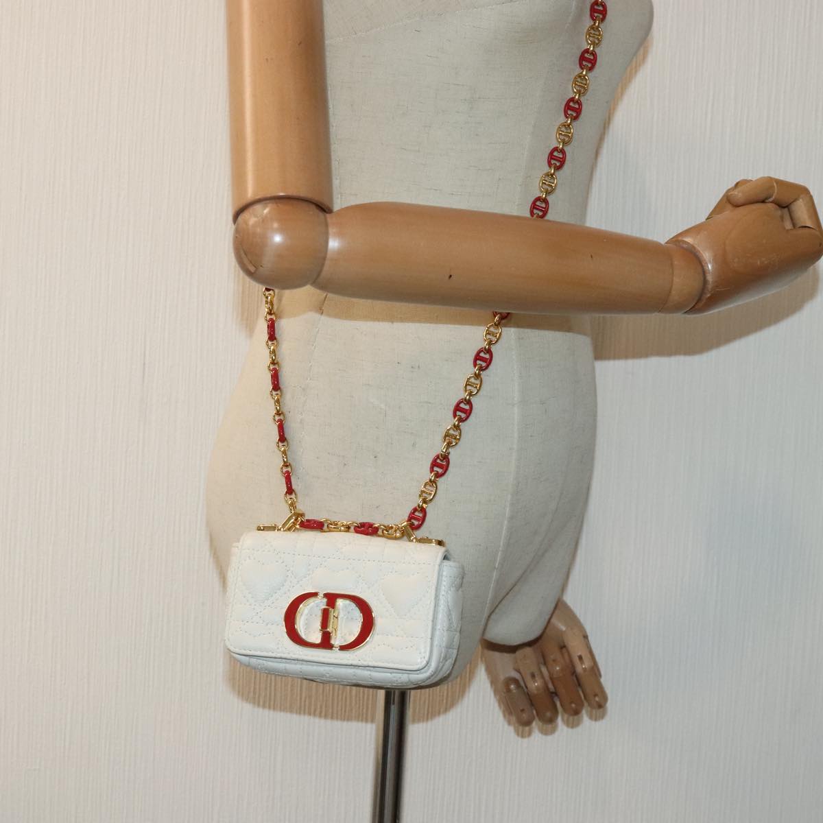 Christian Dior Dior Calo Micro Shoulder Bag Calfskin White Gold Auth 89081SV