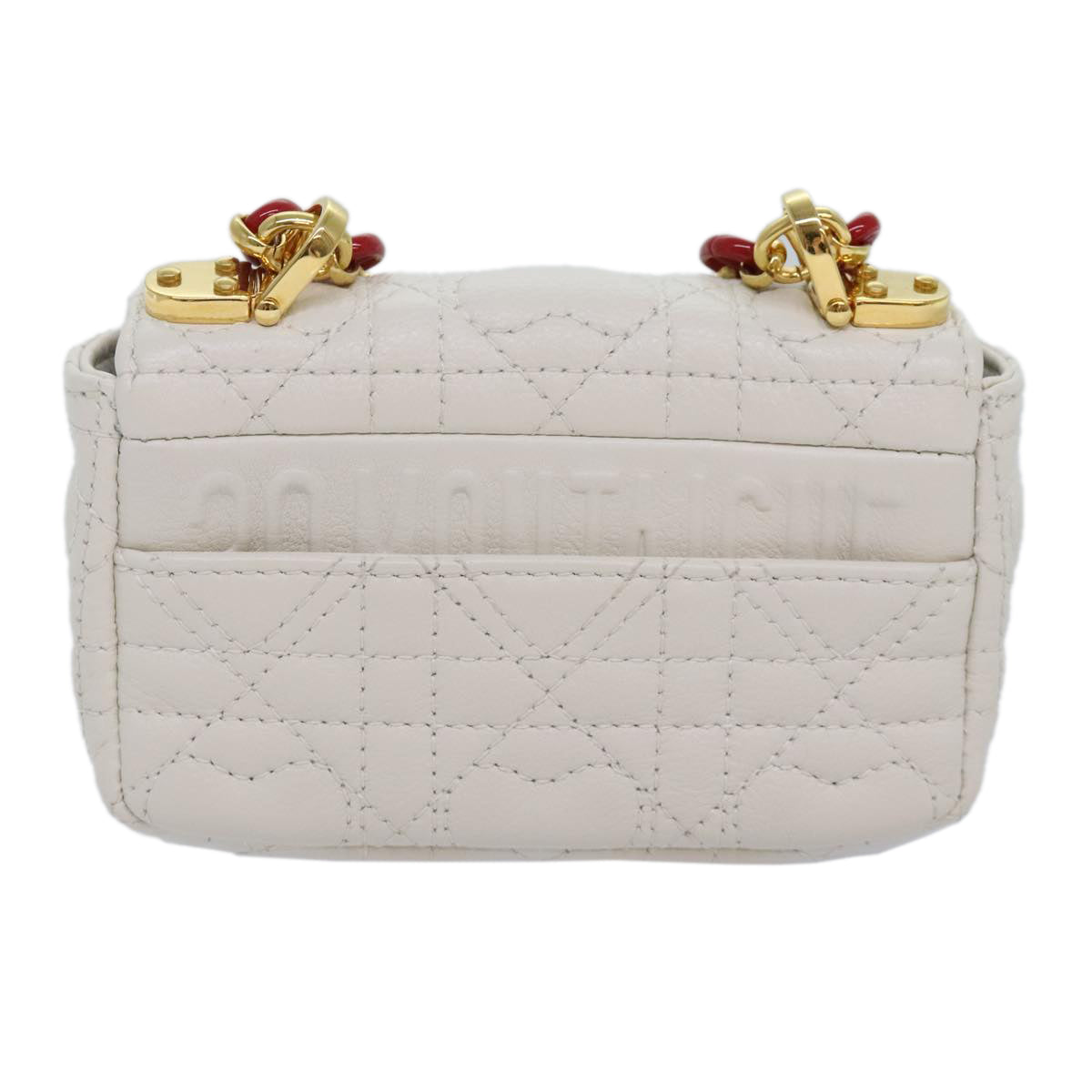 Christian Dior Dior Calo Micro Shoulder Bag Calfskin White Gold Auth 89081SV