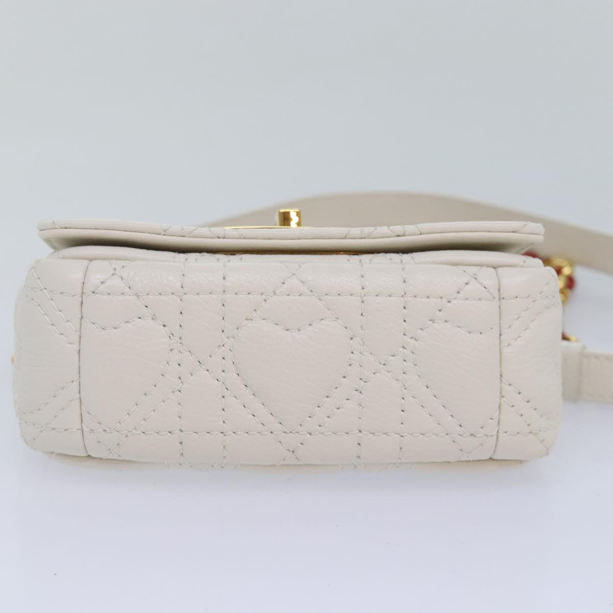 Christian Dior Dior Calo Micro Shoulder Bag Calfskin White Gold Auth 89081SV