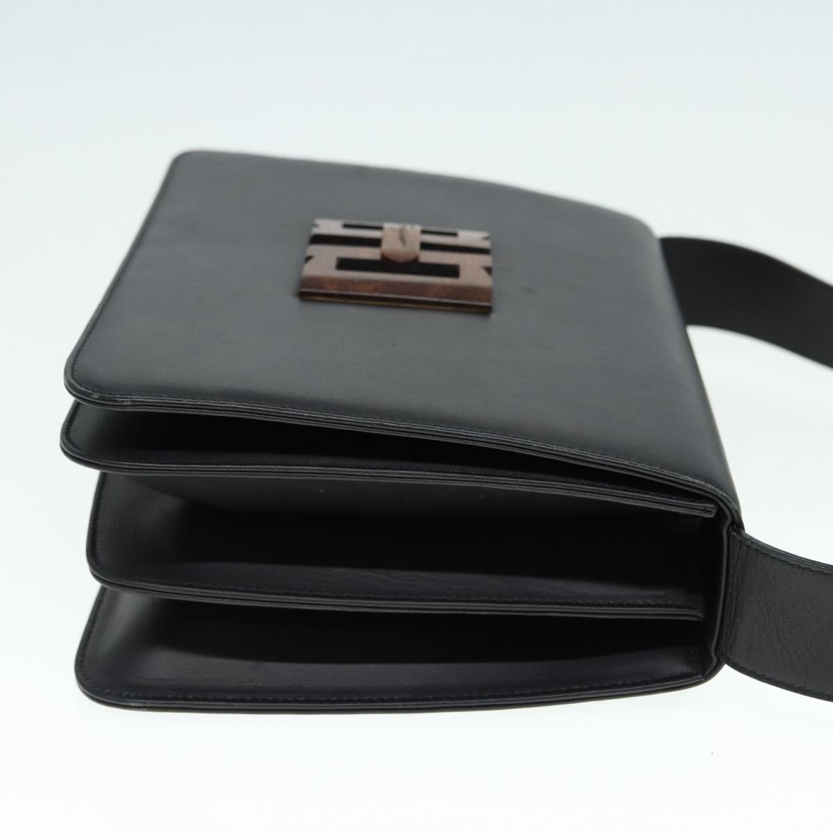 Salvatore Ferragamo Shoulder Bag Leather Black Gold Auth 89092