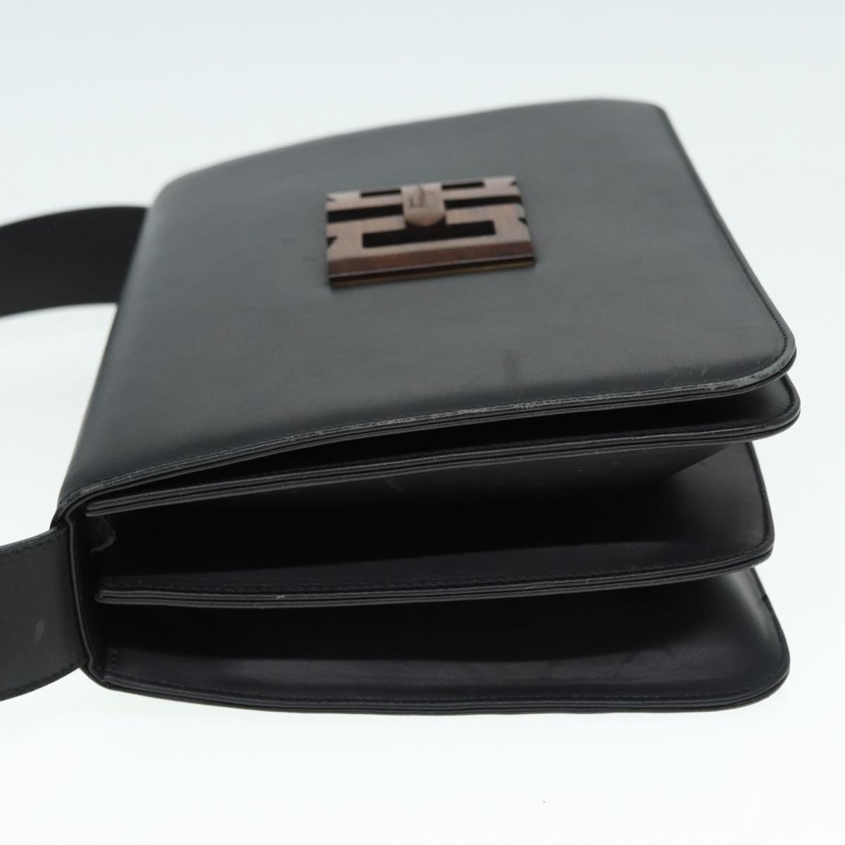 Salvatore Ferragamo Shoulder Bag Leather Black Gold Auth 89092