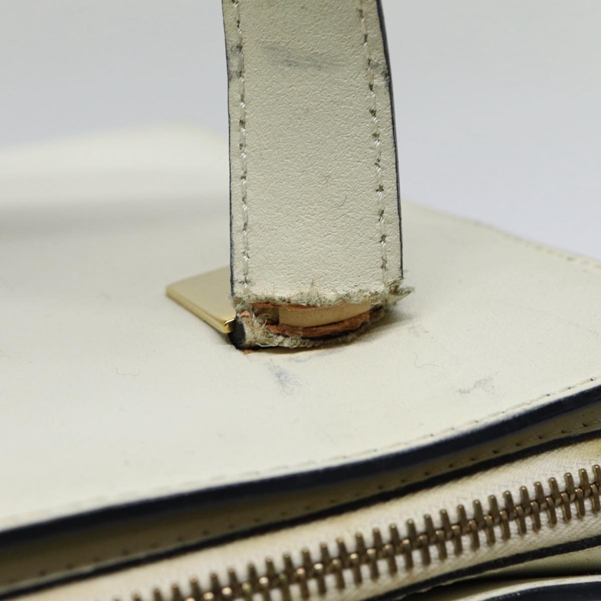 CELINE Hand Bag Leather White Gold Auth 89113