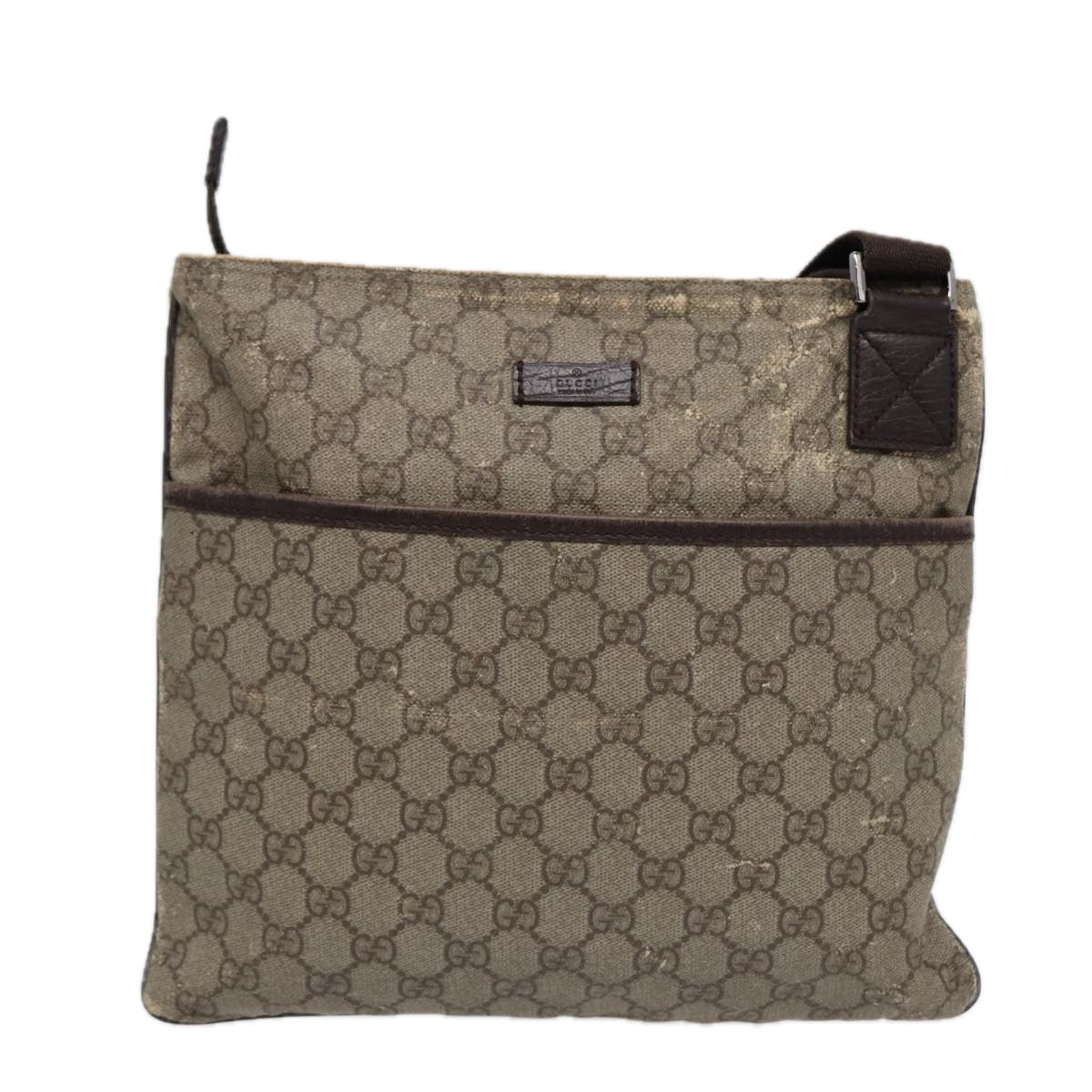 GUCCI GG Supreme Shoulder Bag PVC Leather Beige Silver 141626 Auth 89139