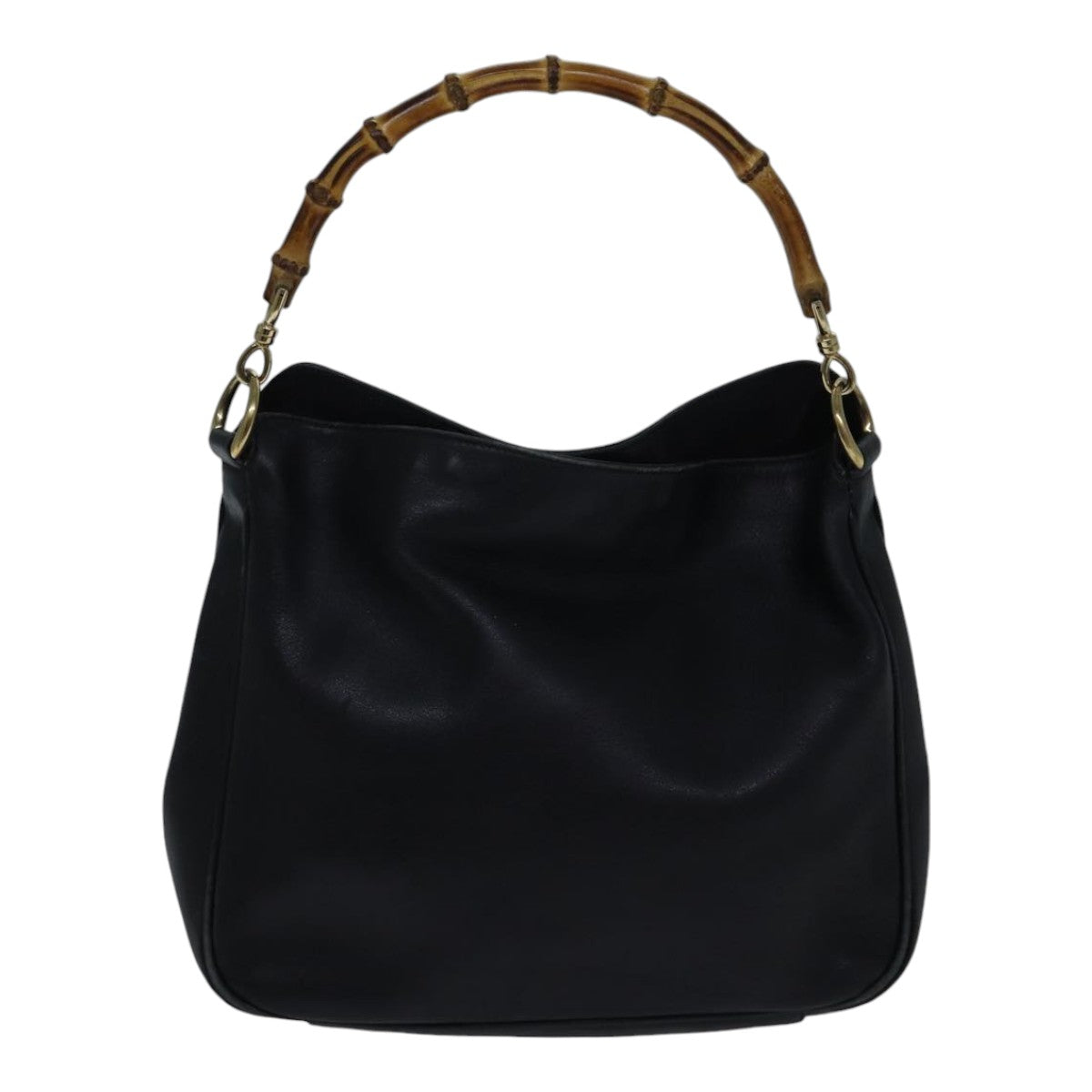 GUCCI Bamboo Shoulder Bag Leather 2way Black Gold 001 1638 2058 Auth 89140