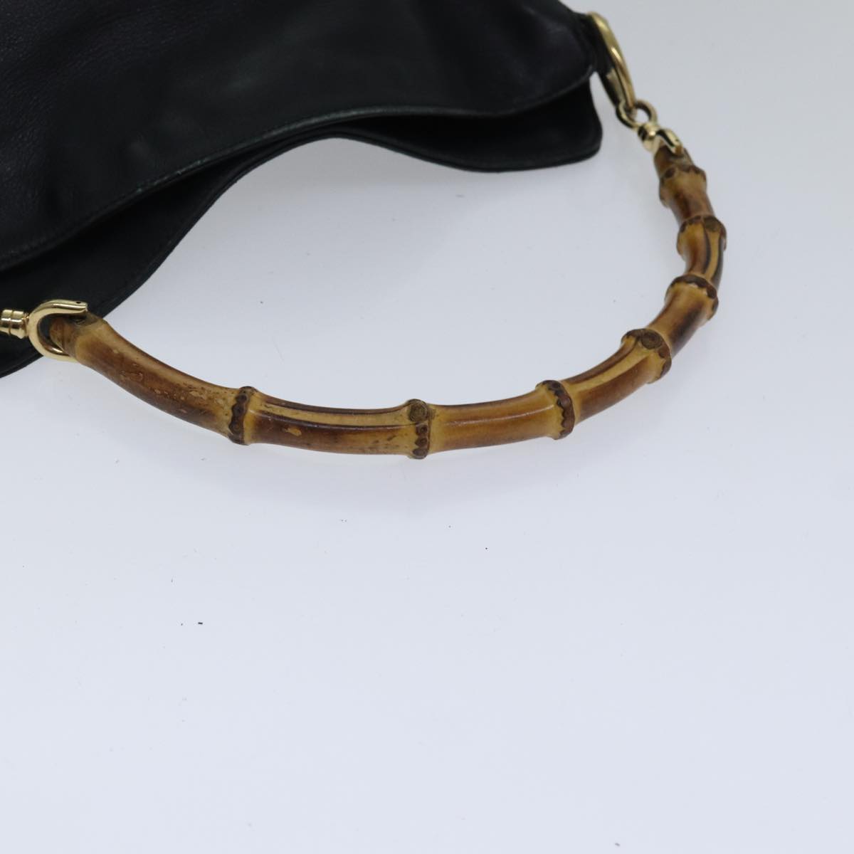 GUCCI Bamboo Shoulder Bag Leather 2way Black Gold 001 1638 2058 Auth 89140