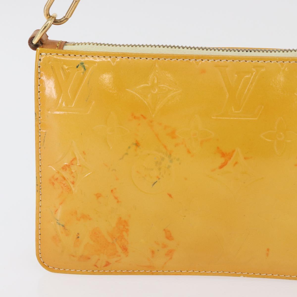 LOUIS VUITTON Vernis Lexington Accessory Pouch Lime Yellow M91058 LV Auth 89184