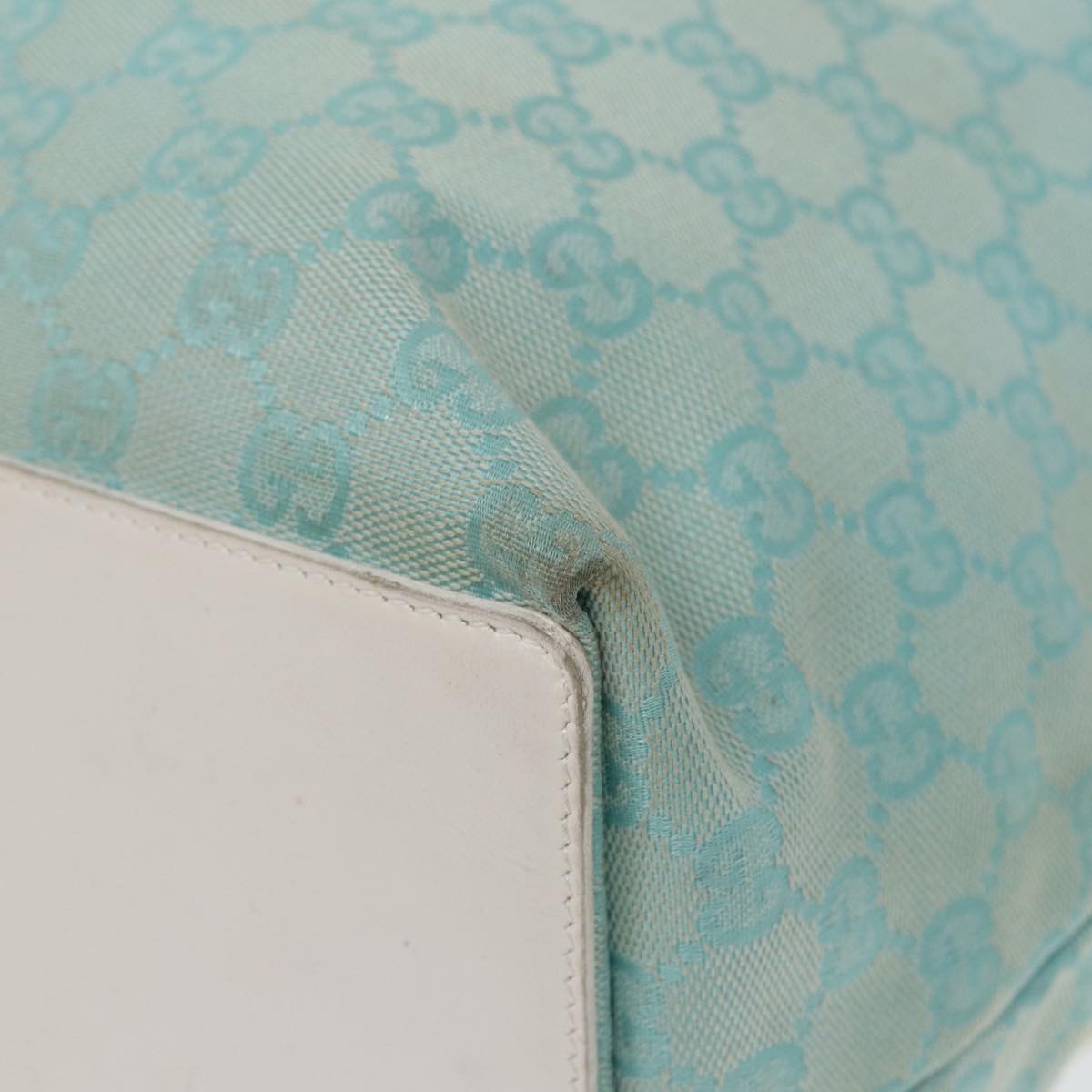 GUCCI GG Canvas Tote Bag Light Blue White Gold 002 1097 Auth 89242