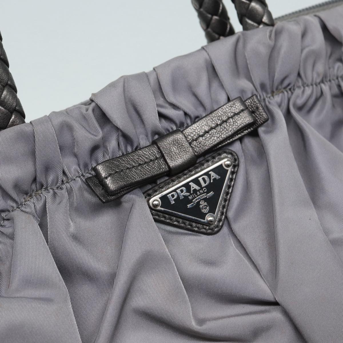 PRADA Hand Bag Nylon 2way Silver Gray Auth 89250