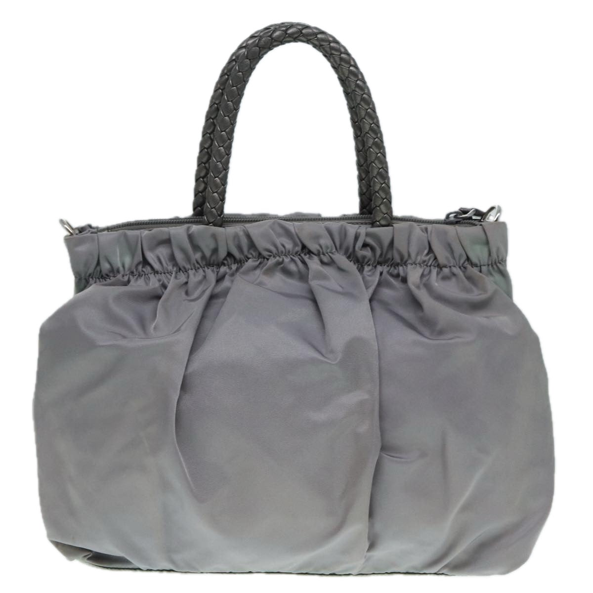 PRADA Hand Bag Nylon 2way Silver Gray Auth 89250