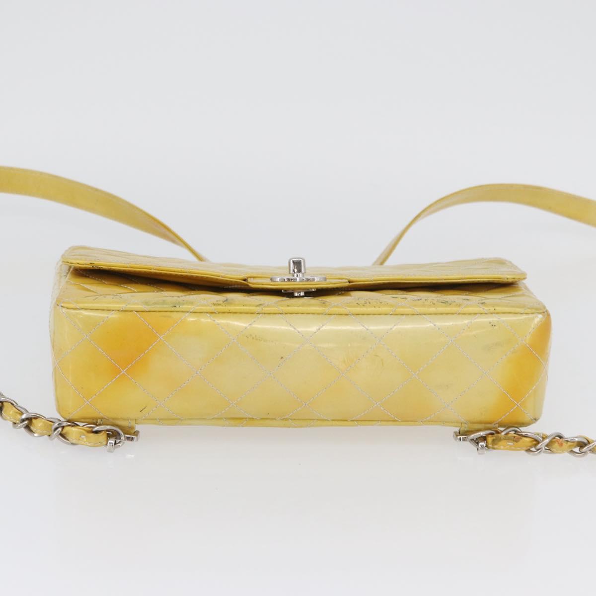 CHANEL Matelasse Backpack Patent leather Yellow Silver CC Auth 89374