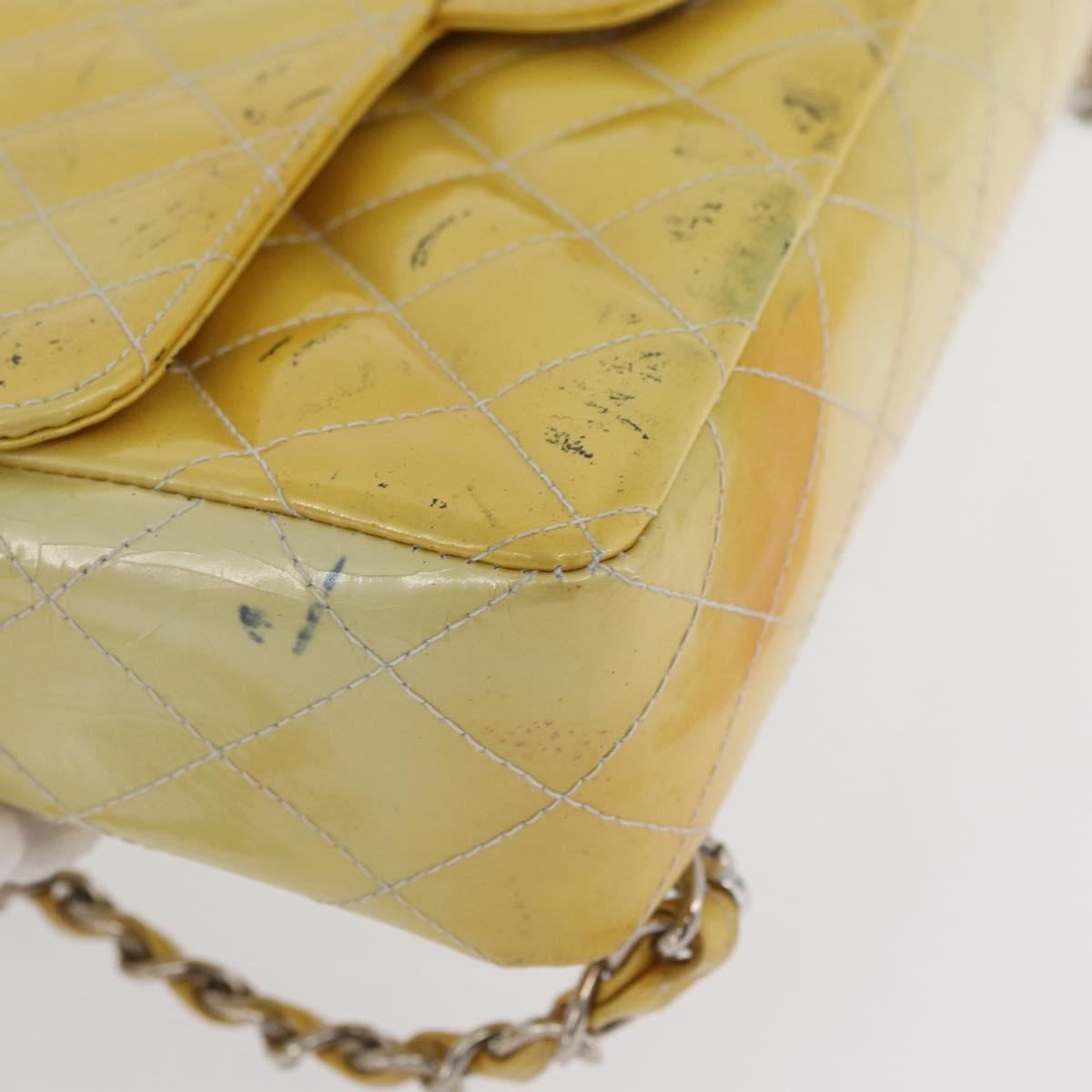 CHANEL Matelasse Backpack Patent leather Yellow Silver CC Auth 89374