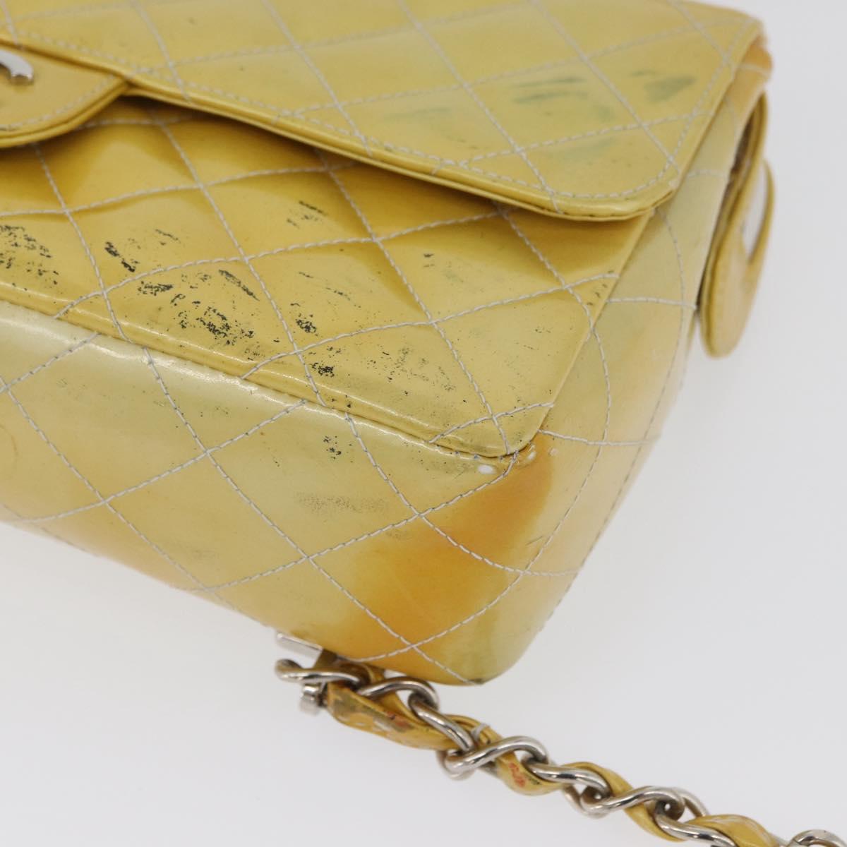 CHANEL Matelasse Backpack Patent leather Yellow Silver CC Auth 89374