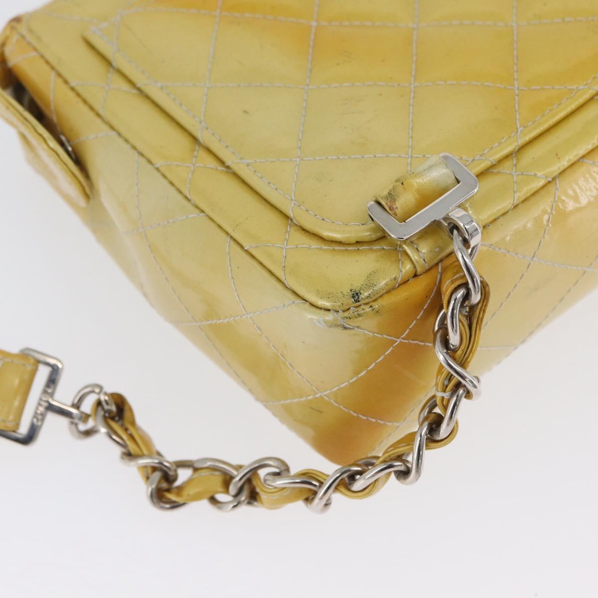 CHANEL Matelasse Backpack Patent leather Yellow Silver CC Auth 89374