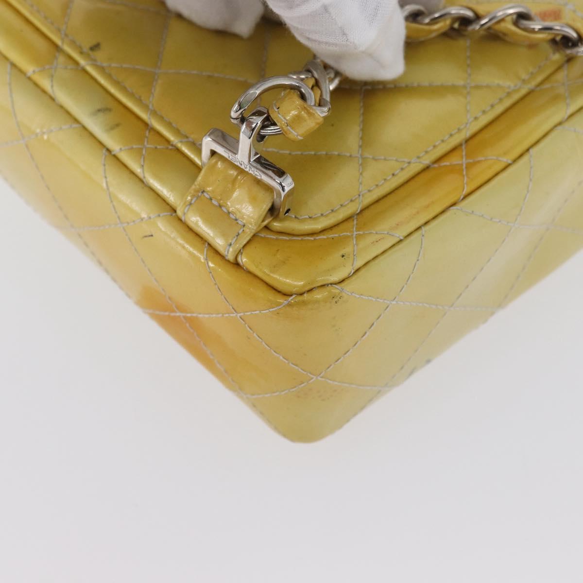 CHANEL Matelasse Backpack Patent leather Yellow Silver CC Auth 89374