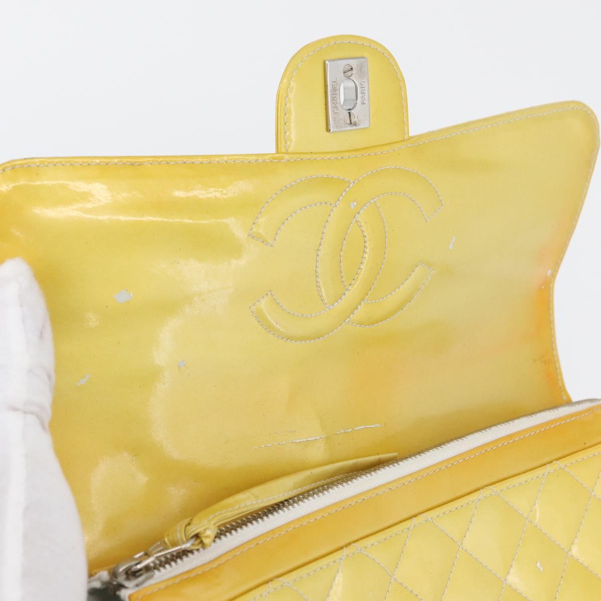CHANEL Matelasse Backpack Patent leather Yellow Silver CC Auth 89374