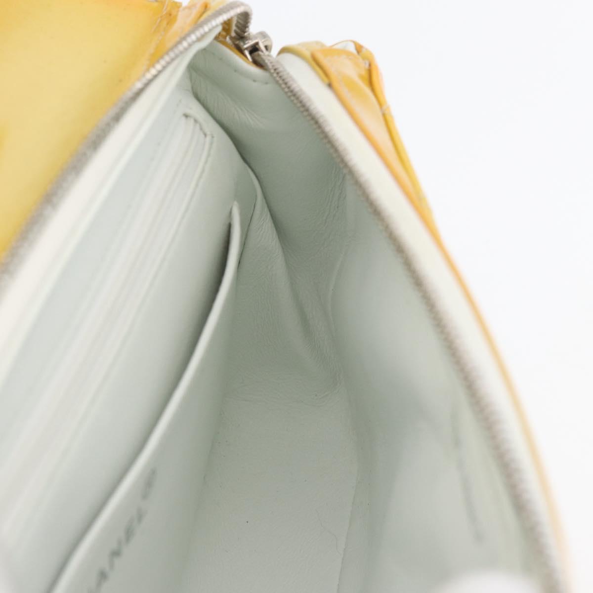 CHANEL Matelasse Backpack Patent leather Yellow Silver CC Auth 89374