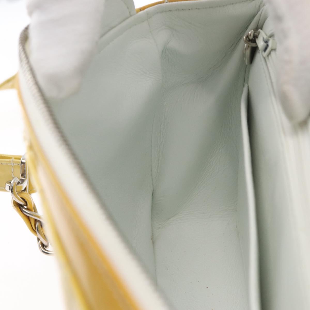CHANEL Matelasse Backpack Patent leather Yellow Silver CC Auth 89374