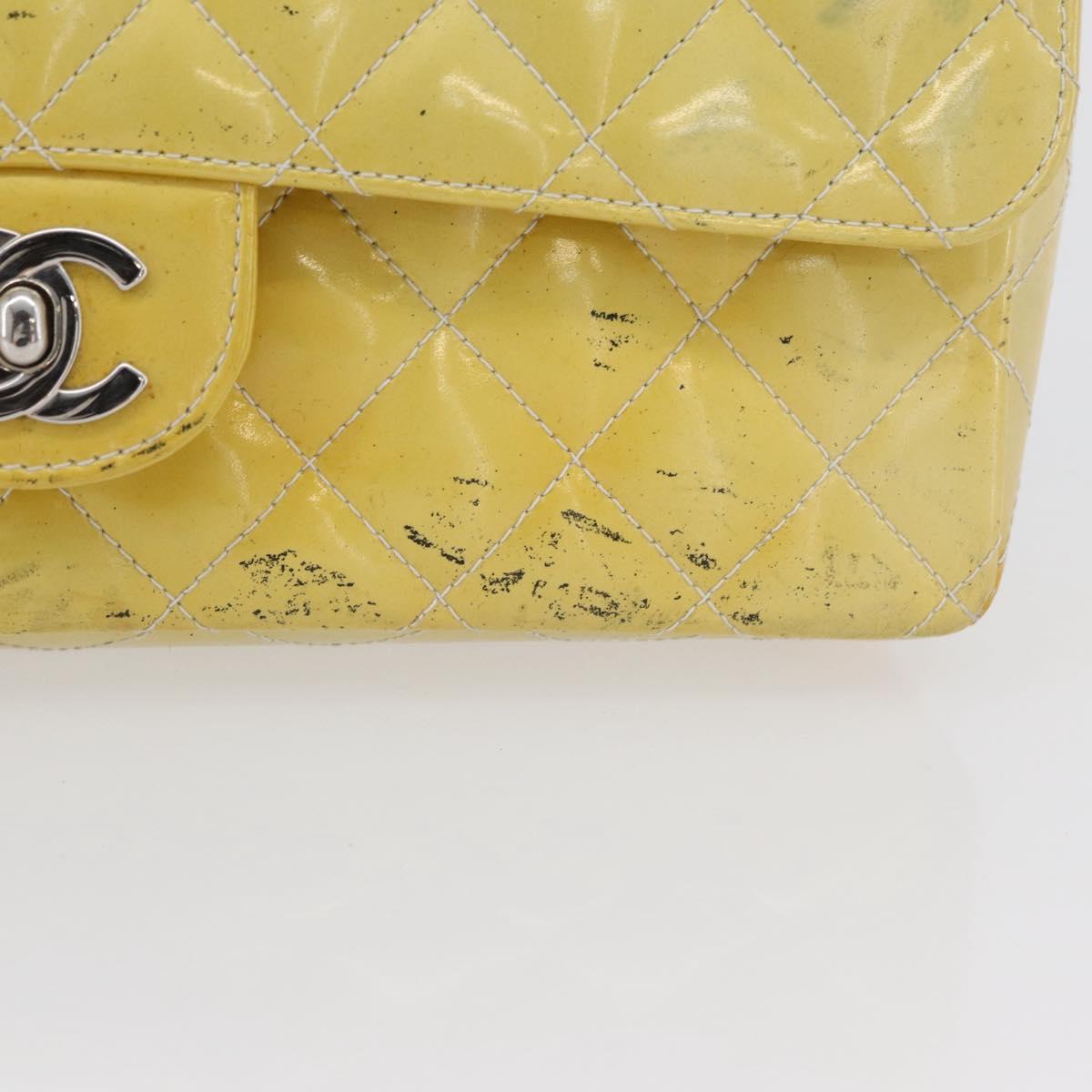CHANEL Matelasse Backpack Patent leather Yellow Silver CC Auth 89374