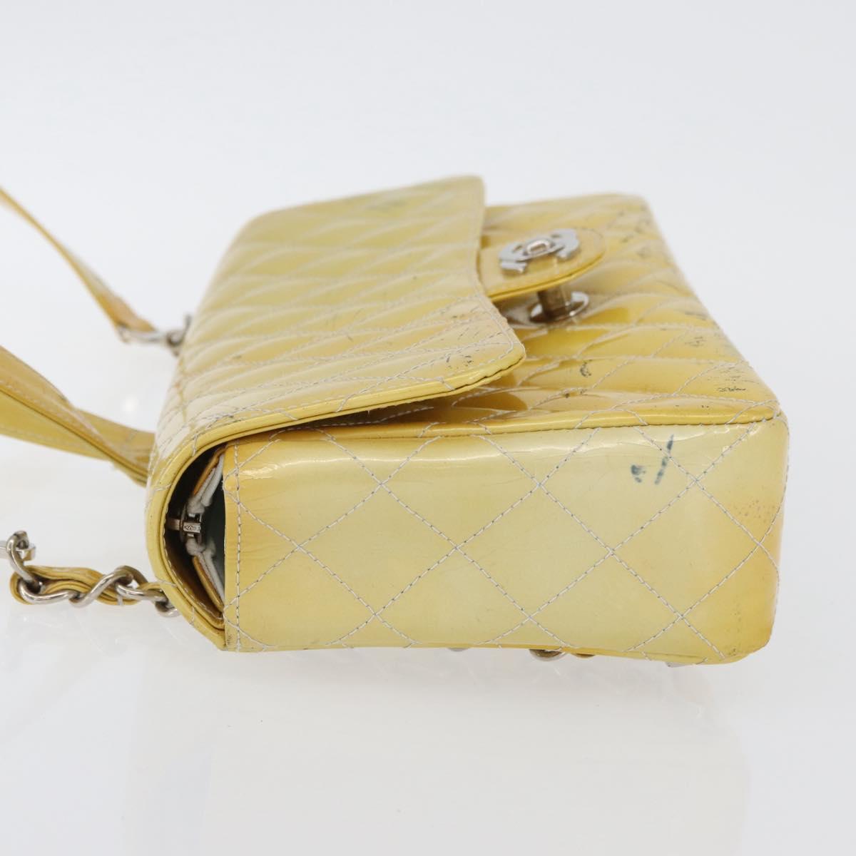 CHANEL Matelasse Backpack Patent leather Yellow Silver CC Auth 89374