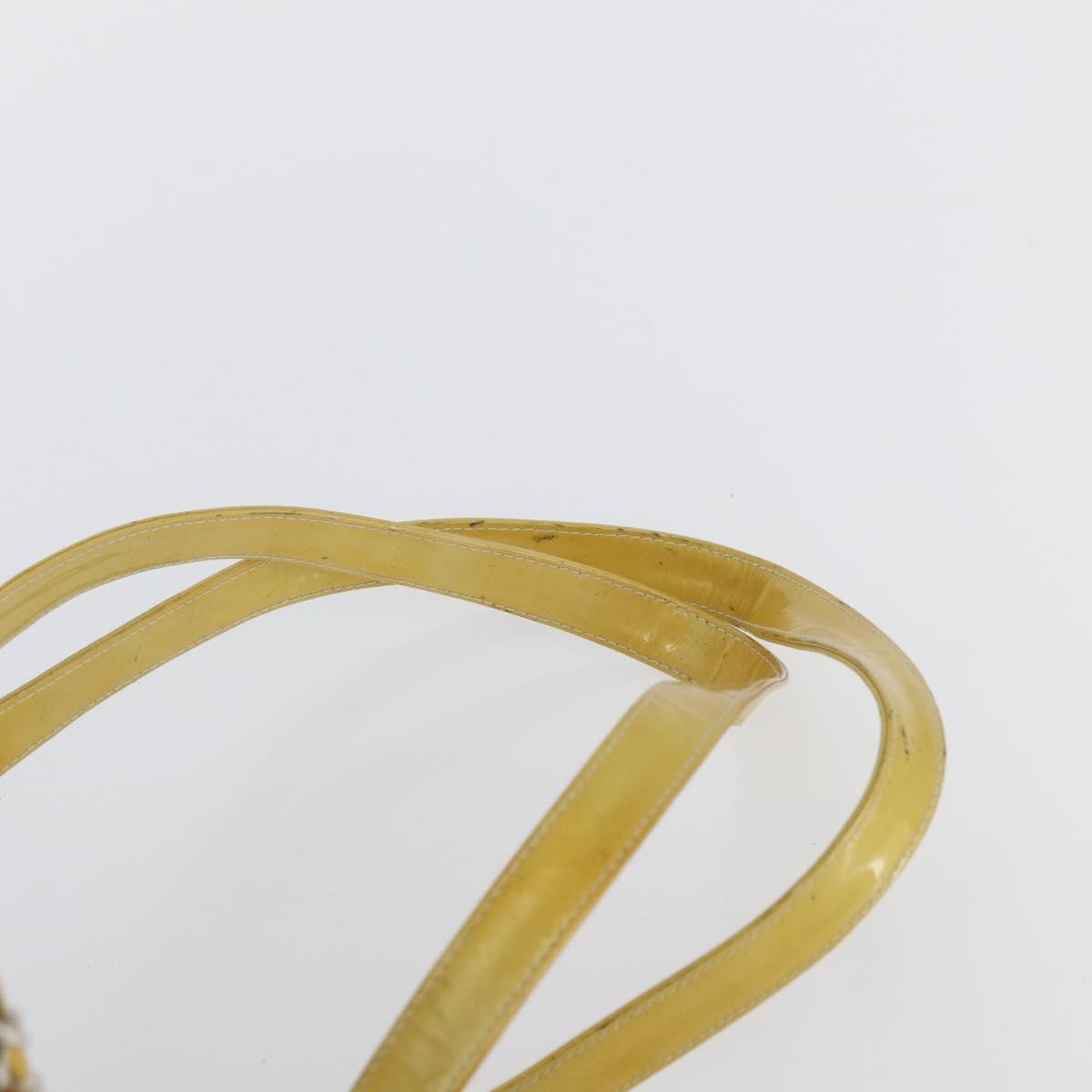 CHANEL Matelasse Backpack Patent leather Yellow Silver CC Auth 89374