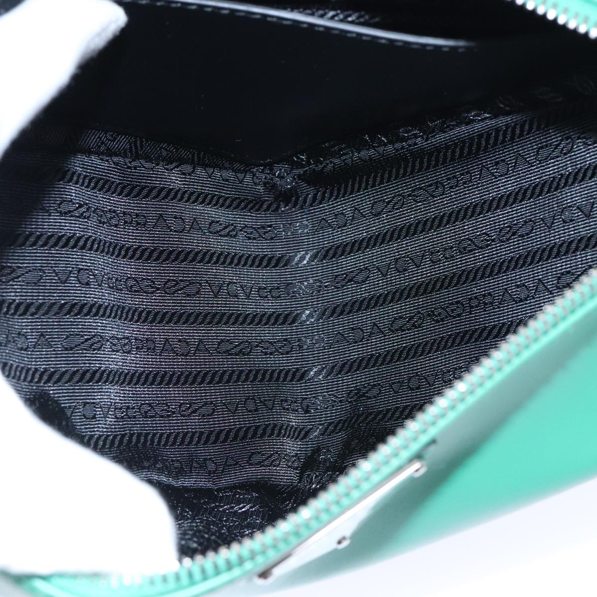 PRADA Triangle Shoulder Bag Leather Green Silver Auth 89412SM