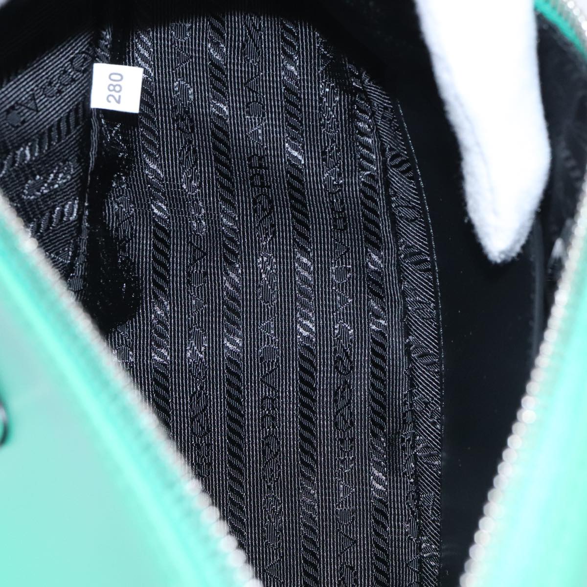 PRADA Triangle Shoulder Bag Leather Green Silver Auth 89412SM