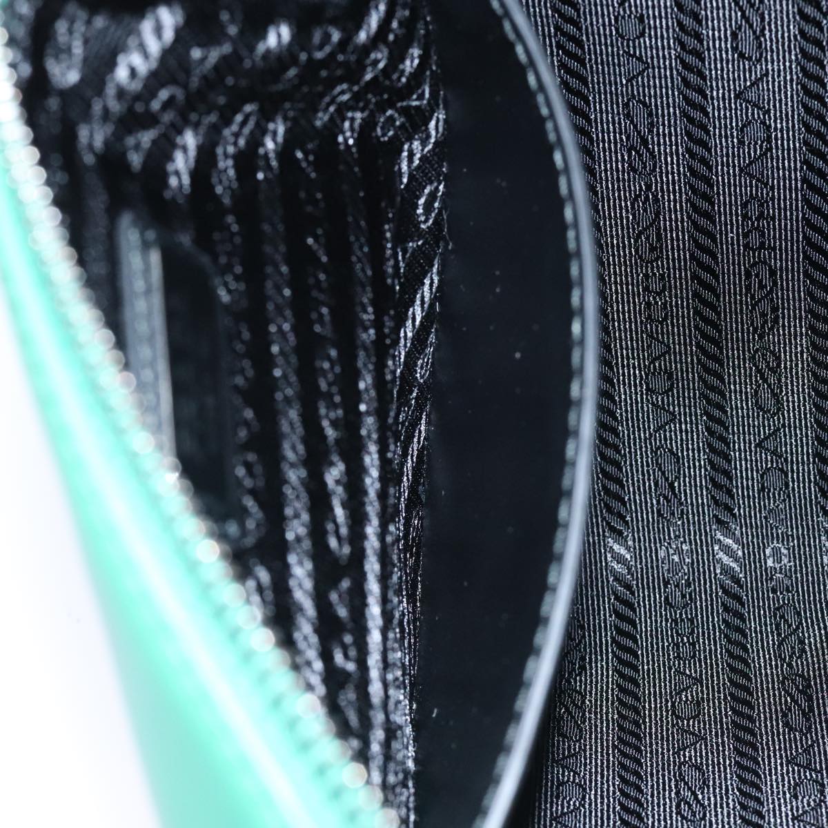 PRADA Triangle Shoulder Bag Leather Green Silver Auth 89412SM